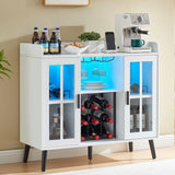 VECHOLL Wine Bar Cabinet with Led Lights and Power Outlets, Coffee Bar Cabinets for Home, Buffet Cabinet with Storage Freestanding Liquor Cabinet for Living Room, Dining Room,White VECHOLL