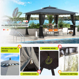 [Upgraded] 10x12 Gazebo with Mosquito Netting,Sturdy Metal Outdoor Patio Gazebo[Heavy Duty Frame],Gazebo Canopy Tent with Dual Air Roof,Patio Canopy Gazebo,All-Weather/Wind Resistant for Deck,Beige RICHRYCE