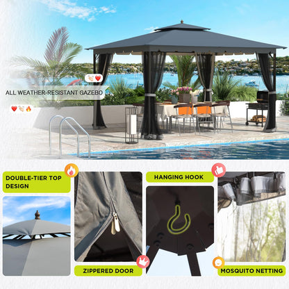 [Upgraded] 10x12 Gazebo with Mosquito Netting,Sturdy Metal Outdoor Patio Gazebo[Heavy Duty Frame],Gazebo Canopy Tent with Dual Air Roof,Patio Canopy Gazebo,All-Weather/Wind Resistant for Deck - WoodArtSupply