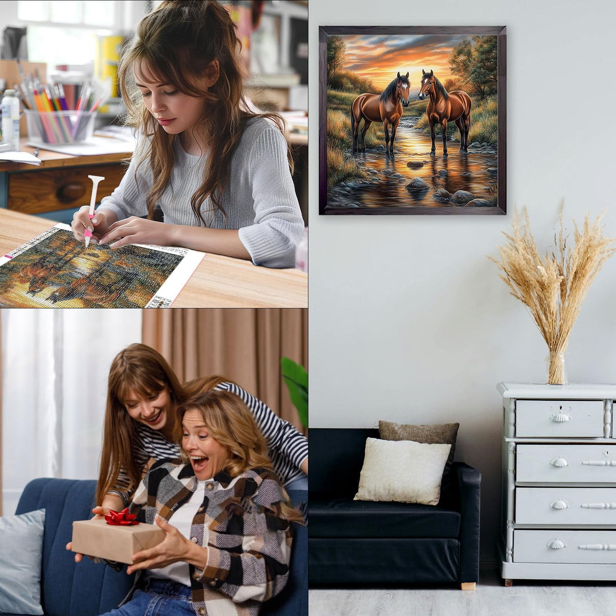 CEOVR Horse Diamond Art Kits for Adults, 5D DIY Full Drill Diamond Painting Dots Gem Art, Adult Crafts Kits Arts and Crafts, Wall Decor for Home Office, 12x12inch CEOVR