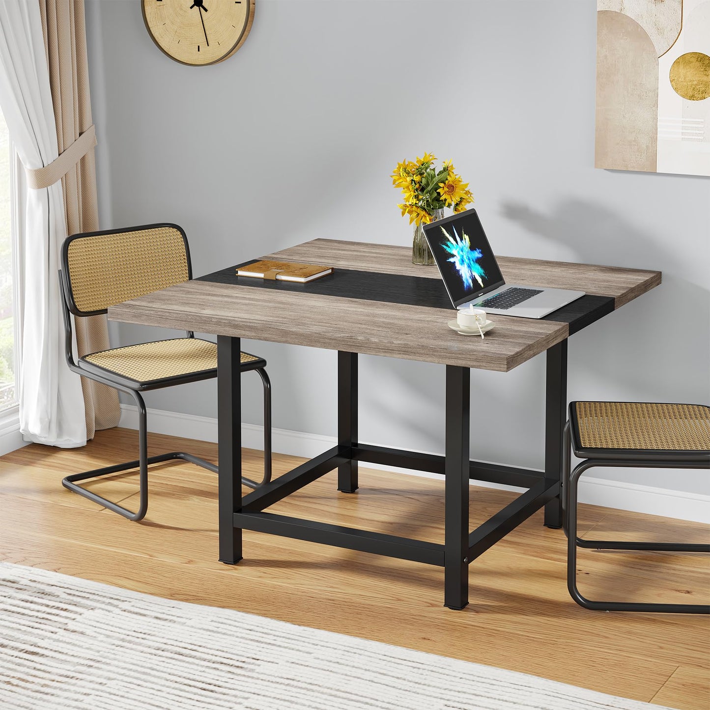 LITTLE TREE 39-Ince Square Small Conference Room Table for 4 People,Wood Computer Desk for Home Office, Small Space (Chair not Included) - WoodArtSupply