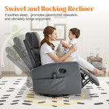 Manual Swivel Rocker Recliner Chair with Massage, Overstuffed Recliner Glider with Vibration Massage and Heat for Nursery, Living Room Reclining Sofa Chair, PU Leather Gray Luxlen