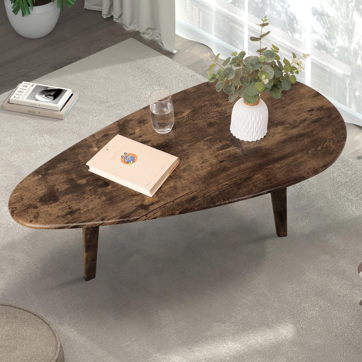 Modern Coffee Table for Living Room Small Mid Century Coffee Table Rustic Oval Coffee Tables Retro Accent Sofa Center Tables for Living Room Easy Assembly 22" D x 43" W x 18" H WDSHIYI