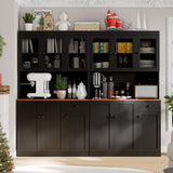 Cozy Castle Tall Kitchen Pantry Cabinet with Microwave Shelf, Modern Large Freestanding Sideboard Cupboard Kitchen Hutch Cabinet with Storage Countertop and Drawer for Dining Room, Living Room, Black Cozy Castle