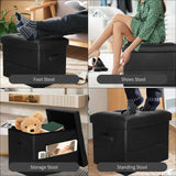 BelugaHelper Storage Ottoman Foot Rest Stool with Thicker Foam Padded Seat. Foldable Leather Footstool Bench. Small Ottoman with Storage for Living Room Bedroom Coffee Table 350 lbs, 17x13x13in, Black BelugaHelper