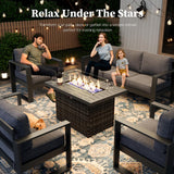 KHOLH 5 Piece Modern Aluminum Patio Furniture Set with Fire Pit Table, Outdoor Patio Sectional Conversation Metal Seating Sets with Olefin Cushion KHOLH