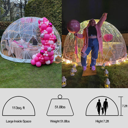 Garden Dome Igloo Bubble Tent House Outdoor 12 FT, Dome Tents with PVC Cover and Garden Dome Mesh, Weatherproof Greenhouse Garden Bubble Tent, Transparent Garden Dome House for Backyard, Part - WoodArtSupply