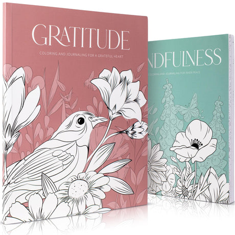 Beautiful Adult Coloring Book Set of 2 for Relaxation - Gratitude and Mindfulness Books with Inspirational Quotes Making it a Great Gift - Perfect Stress-Relieving Books Fun to Color for Women ZICOTO