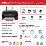 Canon PIXMA G6020 All-in-One Supertank Wireless (Megatank) Printer, Copier and Scan with Mobile Printing, Black, Works with Alexa Canon