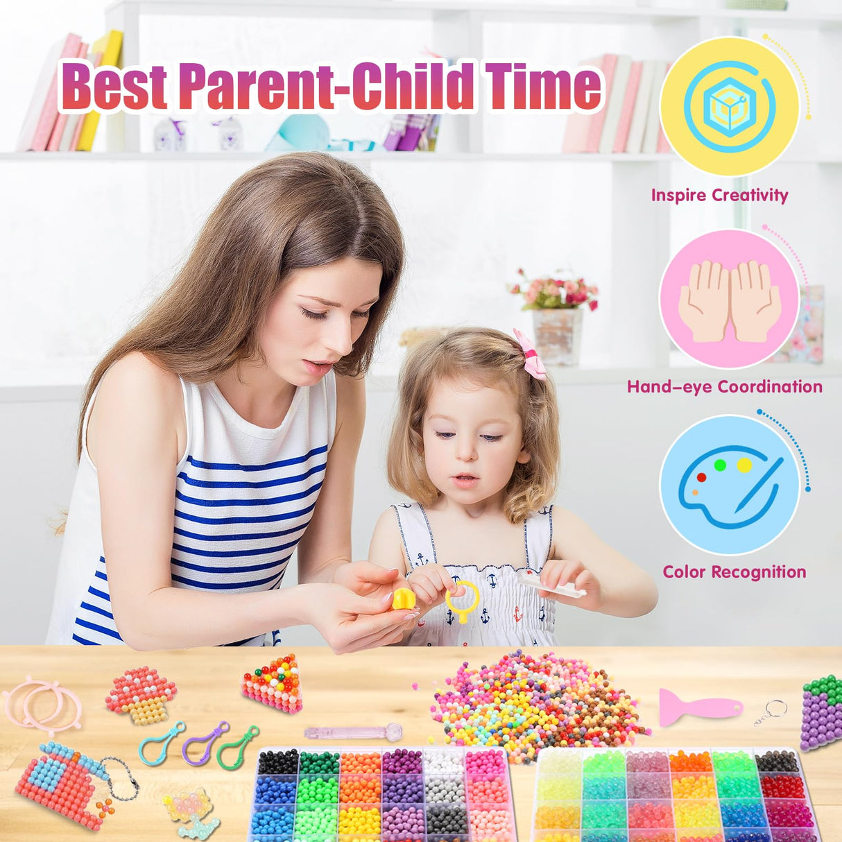 EIKEJI 7400 Pcs Non-Iron Fuse Beads Kit, 48 Colors 5mm Beads for Kids, Glow in The Dark Beads Glitter Beads, Refill Beads Set for Boys, Girls, Ideal Gift for New Years, Birthdays, Christmas EIKEJI