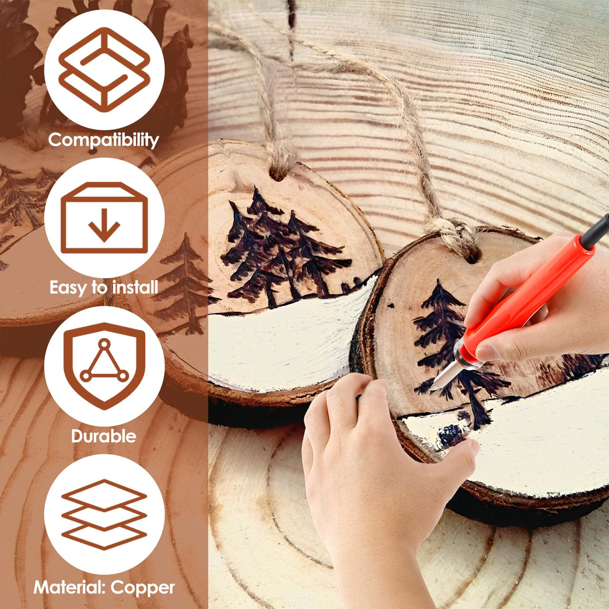 Wood Burning Tip Set, 26 Letters Wood Burning Tip Kit Copper Letter Number Soldering Iron Stencils DIY Embossing Carving Head Tools Wood Burning Set for DIY Embossing and Carving Crafts Wood Burning ZLHETWT