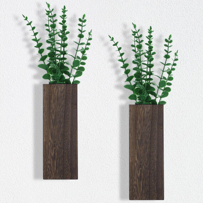 2 Pcs Wood Wall Planters,1.4''x3.3''x9.3''Farmhouse Wall Plant Pocket Vases with Artificial Eucalyptus, Fake Plants Greenery Wall Hanging Decors for Living Room, Bathroom,Bedroom,Office Decor - WoodArtSupply