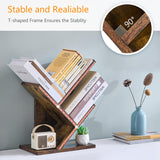 Tajsoon Tree Bookshelf 3 Tier Book Storage Organizer Shelves, Desktop Bookshelf Floor Standing Bookcase Display for CDs/Magazine/Books, Small Bookshelf for Bedroom, Living Room Office, Rustic Brown Tajsoon