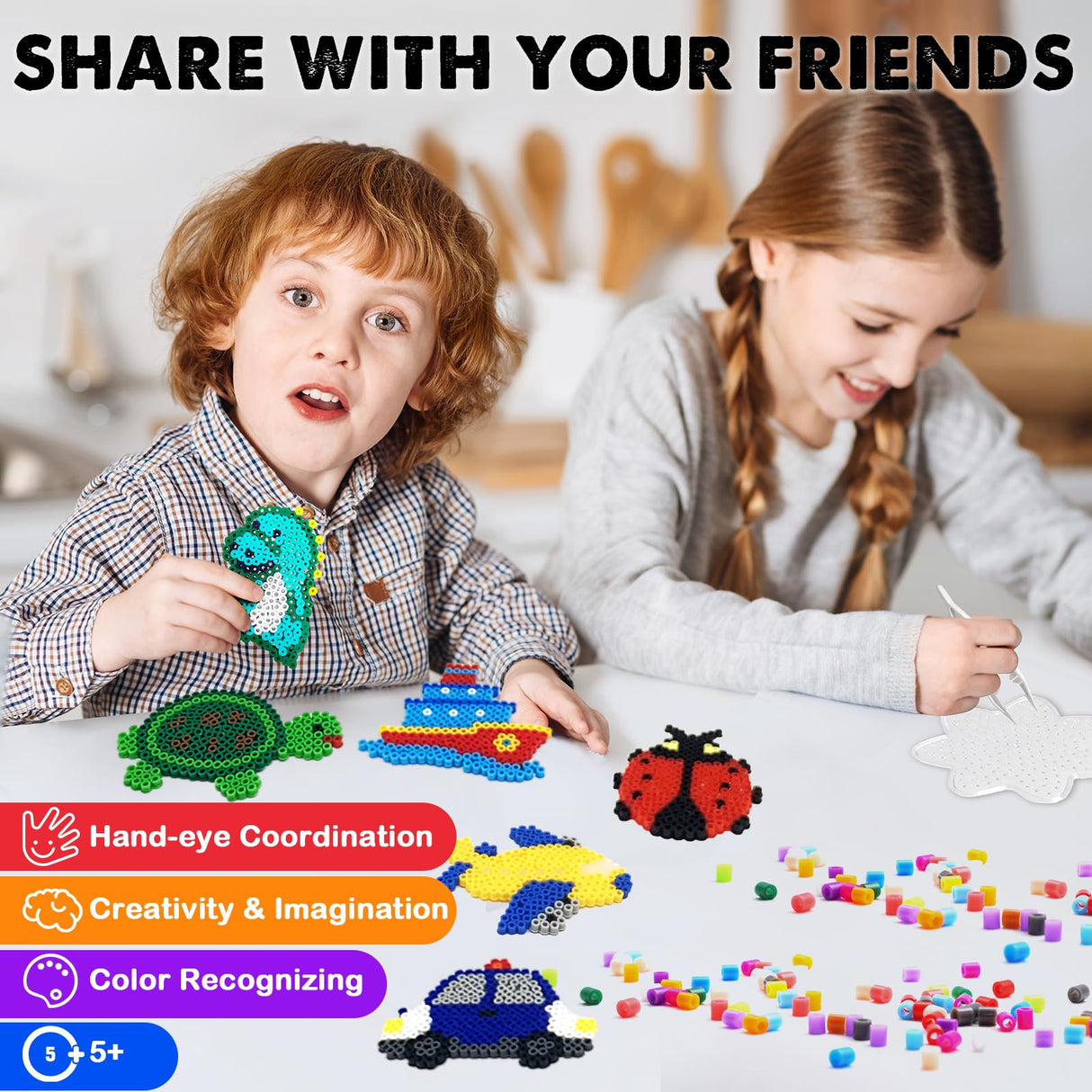 FUNZBO 20 pcs Pegboards for 5mm Fuse Beads Project- Animal Shape Pegboards for Arts and Crafts with Keychains, Hang Ropes and Beads Tweezers, Fuse Beads Gifts for Boys and Girls (Beads Not Included) FUNZBO