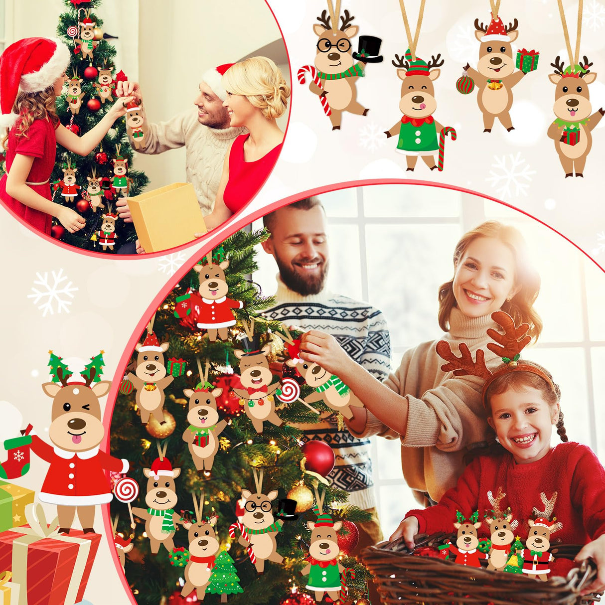 Dianelhall 50 Pcs Christmas Reindeer Craft Kit for Kids DIY Christmas Ornaments Craft Kit Fun Make Your Own Christmas Reindeer Sticker Accessories Craft Project for Xmas Tree Home Class Decoration Dianelhall