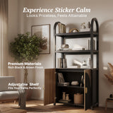 BELLEZE Book Shelf 72" Tall Arched Bookcase with Storage, 5 Tier Mid Century Modern Fluted Bookshelf with Doors, Modular Bookshelves for Living Room Office Library (Camel) BELLEZE