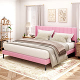 Sismplly King Size Bed Frame and Headboard,Vertical Channel Tufted Wingback No Box Spring Needed, Mattress Foundation, Easy Assembly Pink Sismplly