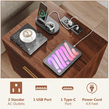Alohappy Night Stands with Charging Station Set of 2, Mid Century Modern Nightstands, Wooden Bedside Table for Bedroom, End Table with Storage Drawers, Bed Side Table with USB Outlets, Brown 2pcs Alohappy
