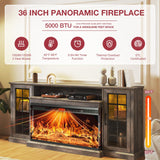 oneinmil 36 Inch 3-Sided Glass Fireplace TV Stand for TVs up to 80", Rustic Media Entertainment Center Console Table with Glass Door Closed Storage, Set of TV Table, Grey oneinmil