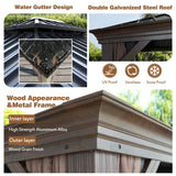 Yardenaler 12x20 FT Gazebo Wooden Finish & Metal Frame, Double Roof Permanent Outdoor Pavilion with Curtain & Netting for Patio. Garden, Backyard Yardenaler