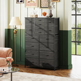 WLIVE 16 Drawers Dresser, Tall Dresser for Bedroom, Closet, Hallway, Storage Dresser Organizer unit, Large Dressers & Chests of Drawers with Fabric Bins, Charcoal Black Wood Grain Print WLIVE