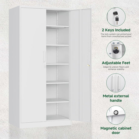 Letaya Metal Storage Cabinet with Lock Door Adjustable Shelf,72" Steel Lockers for Office, Home,School,Kitchen,Garage Tool Utility Cabinet (2 Door-White) Letaya