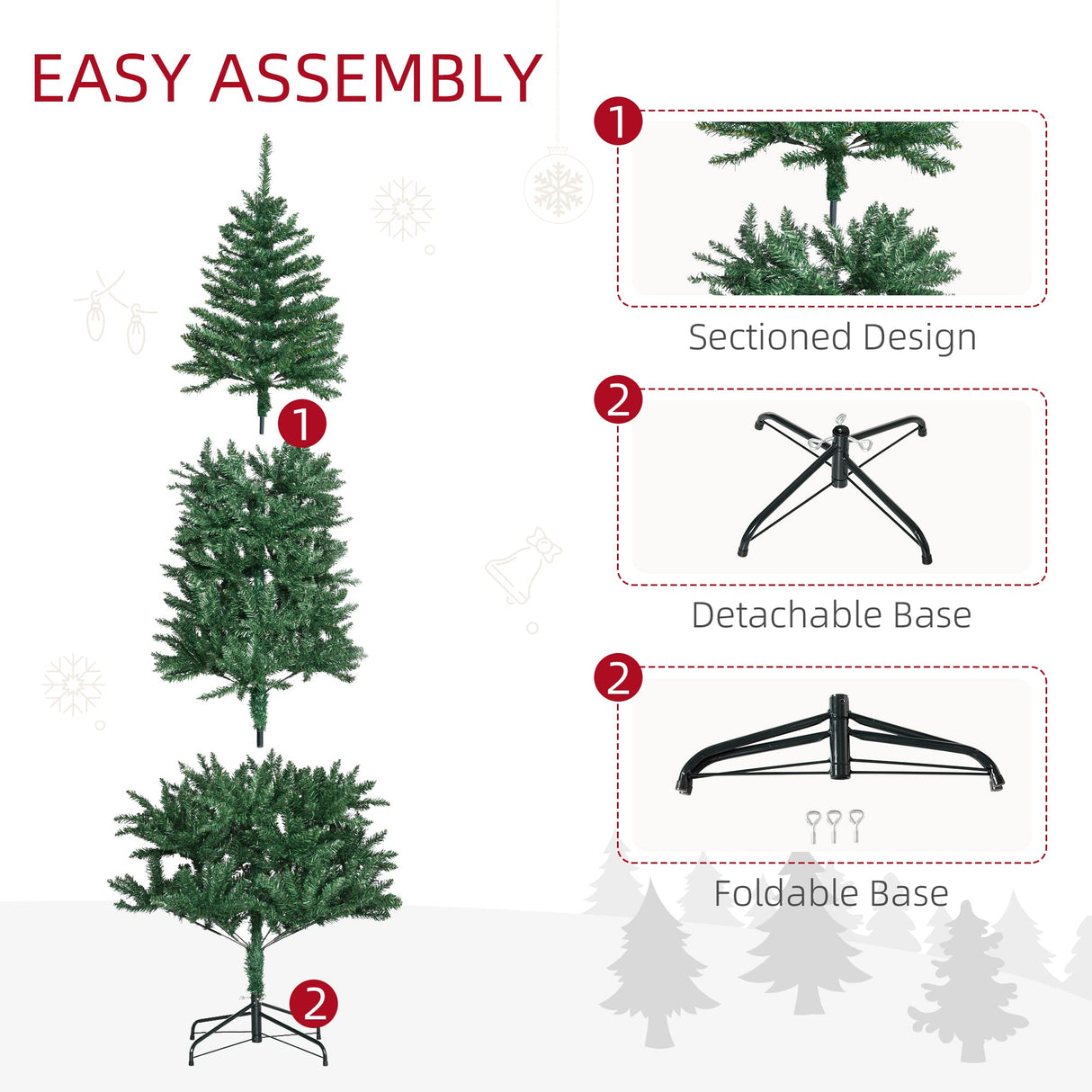 HOMCOM 7' Tall Unlit Slim Fir Artificial Christmas Tree with Realistic Branches, and 865 Tips, Green HOMCOM