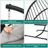 YITAHOME Hanging Egg Chair with Stand, Rattan Wicker Swing Egg Chair with Resistant Cushion, 300lbs Capacity, Foldable Hanging Basket Chair for Porch, Garden, Bedroom, Balcony - Grey YITAHOME