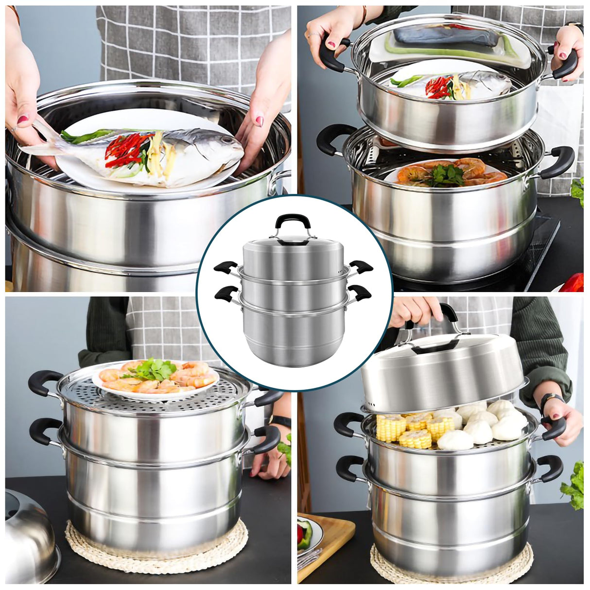 MANO Steamer Pot for Cooking 11.8 inch Steam Pots with Lid 2-tier Stainless Steel Steaming Pot Multipurpose Cookware with Handle for Vegetable, Dumpling, Stock, Sauce, Food MANO