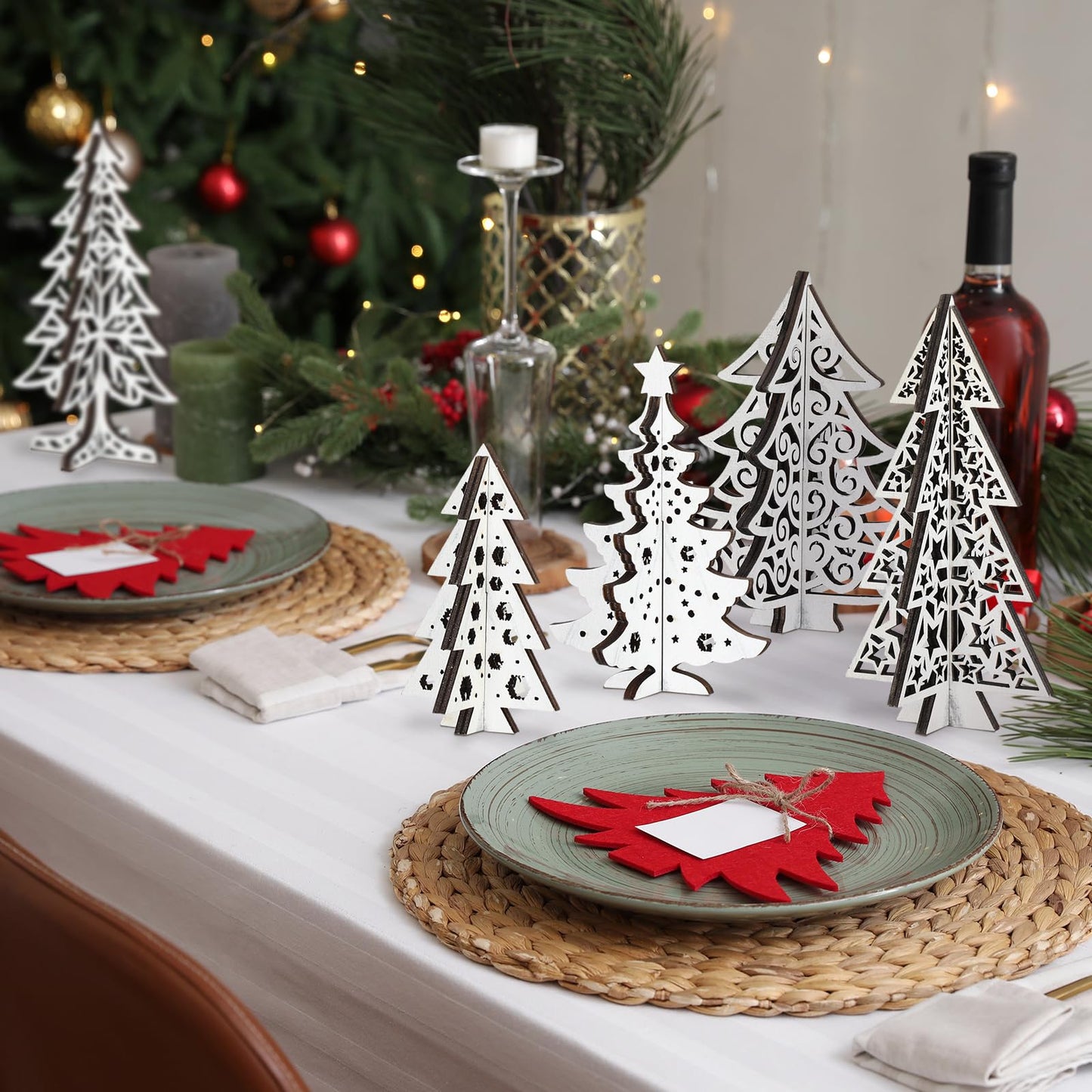 Maitys 12 Pcs Wooden Christmas Trees Tabletop Decor Wood 3D Christmas Trees Xmas Centerpieces Table Wooden Signs Farmhouse Tiered Tray Home Decor for Winter Home Office Farmhouse(Tree)