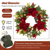 Christmas Wreaths for Front Door, Soomeir Outdoor Winter Wreaths, Large Welcome Wreath with Lights for Holiday Outside Indoors Office Mantle Window (Red Gold) Soomeir