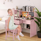 RUPOLX Pink Kids Desk and Chair Set for 5-12 Year Old, Childrens Computer Desk with 4 Drawers, Kids Study Table with Storage Shelf -3vj-40 RUPOLX