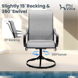 PHI VILLA Patio Dining Set for 6, Large Metal Table and 6 Outdoor Swivel Dining Chairs with Textilene Mesh Fabric, All Weather Patio Dining Furniture Set for Deck Lawn Garden (Gray) PHI VILLA