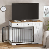 PAKASEPT Dog Crate Furniture, Dog Crate for Small to Large Dogs with Storage Cabinet and Feeder, Dog Kennel Furniture with Double Doors for Small/Medium/Large Dog (White) PAKASEPT