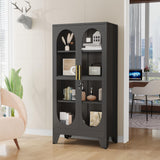 GAIOUS 61" Tall Metal Curio Cabinet, Display Cabinet with Glass Door, 4 Tier Liquor Cabinet with 3 Adjustable Shelves, Locking Glass Display Case for Collectibles, Showcase Storage Cabinets, Black GAIOUS