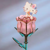 Hands Craft Hello Kitty and Friends Pink Rose 3D Wooden Puzzle Kit | DIY Flower Model | Arts & Crafts for Adults & Kids | Creative Hobby Kits | Hello Kitty Collectible | Wood Building Set Hands Craft