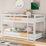 ZJIAH Twin Over Twin Low Bunk Bed with Ladder and Safety Guardrails - Durable Wooden Design in White ZJIAH