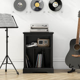 RowyPoey Farmhouse Record Player Stand, 3 Tier Turntable Stand with Vinyl Record Storage Holds Up to 160 Albums,Wood Record Holder Cabinet Dispaly Shelf for Living Room,Bedroom,Office,Black RowyPoey