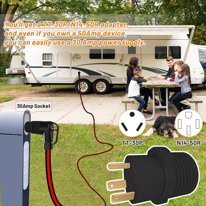 RVPLAN 25 FT 50 Amp RV/EV Extension Cord Outdoor Waterproof,4 Prong Flexible Heavy Duty STW RV Power Cord,NEMA 14-50P/R Standard Plug Suit for EV Charging and RV Trailer Campers, Black-Red,ET - WoodArtSupply