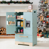 ROBUD Fridge Refrigerator with Ice Dispenser, Wooden Play Fridge Freezer Set for Kids, Toddler Kitchen Playset with Full Accessories Pretend Play Set, Gift for Boys & Girls, Age 3+ ROBUD