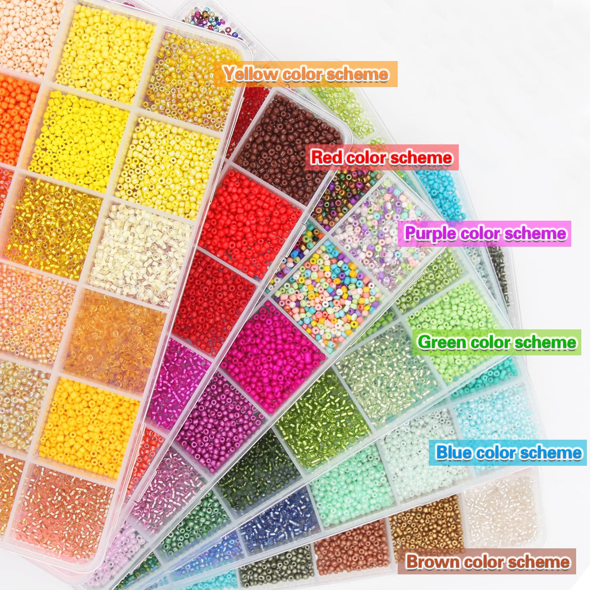 EuTengHao 57600pcs 2mm Glass Seed Beads Small Craft Beads for DIY Bracelet Necklaces Crafting Jewelry Making Supplies with Beading Needles Elastic Strings (144 Colors, 400Pcs Per Color) EuTengHao