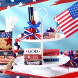 Amyhill 5 Pcs 4th of July Table Decorations Patriotic Table Centerpieces Rustic Independence Day Wood Firework Signs Tiered Tray Decor Rustic God Bless America Decor (American Flag) Amyhill
