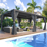 MELLCOM Louvered Pergola 12x24, Aluminum Pergola with Adjustable Louvered Roof, Outdoor Pergola with Waterproof Curtains and Nets, Dark Grey MELLCOM