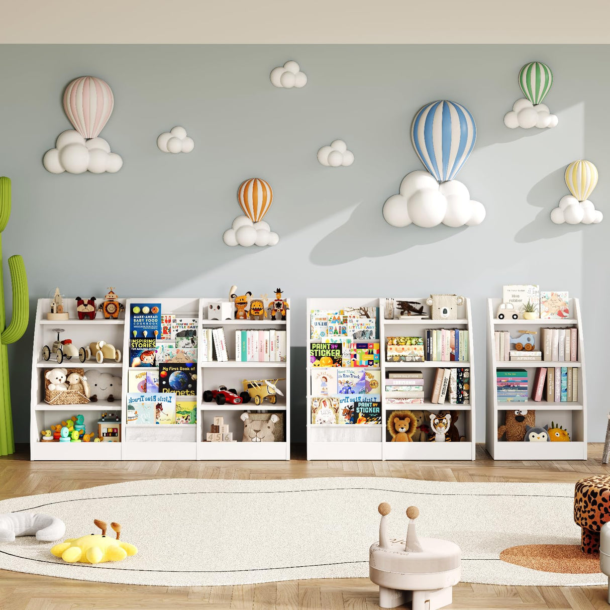 4 Tier Kids Bookshelf,4 Layer Sling Kids Book Shelf for Kids Rooms,Wood Children Bookcase,Baby Storage Book Rack,Toddler Bookshelf, Book and Toy Organizer,Book Display Shelf for Bedroom, Nursery FFBCFDK