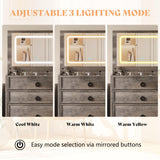 AMERLIFE 3-in-1 Makeup Vanity with Sliding Stool, Fold-up Panel, Divided Storage & Power Port, Farmhouse Makeup Table with Adjustable LED Light, for Small Space, Rustic Oak AMERLIFE