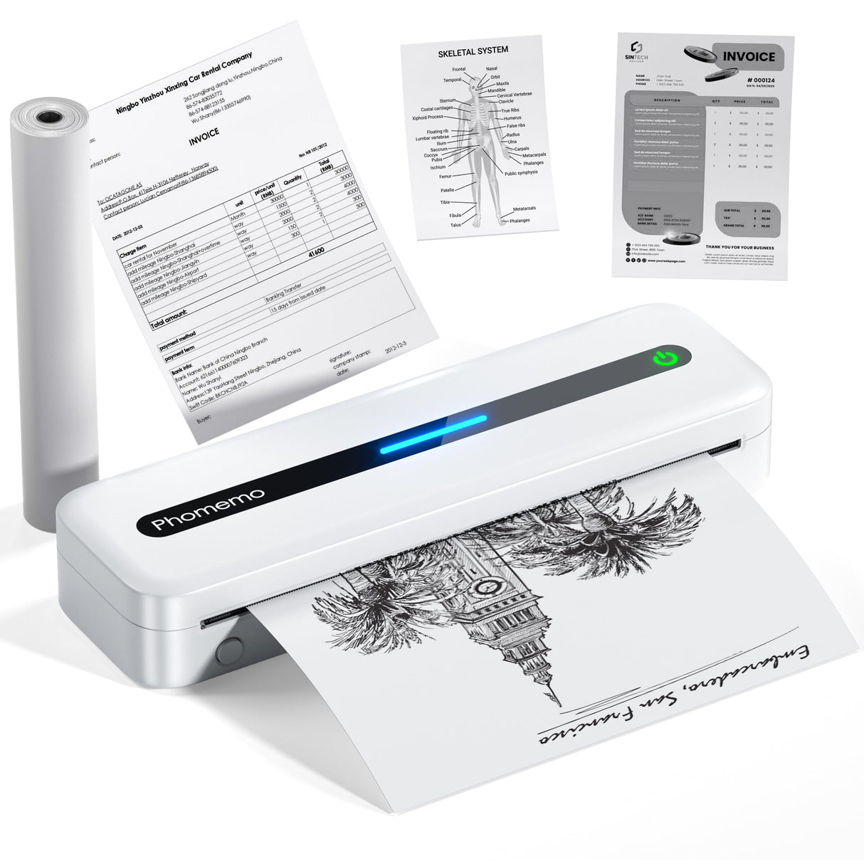 Phomemo M832 Portable Printers Wireless for Travel, Upgrade Bluetooth Thermal Printer, No Ink Printer Support 8.5'' x 11'' Letter & A4 Thermal Roll Paper, Compatible with Phone & Laptop Phomemo