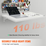 VEVOR Wall Mounted Folding Table, 35.43" x 19.69" Wall Mount Drop Leaf Table, Floating Desk with Iron Bracket, Fold Down Desk for Small Spaces, Home Office, Dining, Laundry Room, Kitchen, Bar, White VEVOR