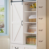 IRONCK Armoire Wardrobe Closet with 4 Drawers,71" Wardrobe Cabinet with Sliding Barn Doors, Tall Clothing Storage Cabinet with Hanging Rod and Shelves for Bedroom, White IRONCK