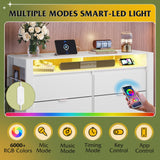 WLIVE 6 Drawer Led Dresser for Bedroom, 50.79'' White Wood Dresser Storage Organizer with Power Outlets for 55'' TV, Dressers with Open Shelves, Hanging Rack, Chest of Drawers for Closet, Living Room WLIVE