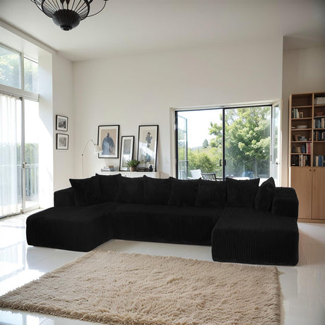 130" Cloud Boneless Sectional Couches for Living Room, U/L Shaped Couch with Deep Seat Chaise, High Density Foam Compression Sofa, Modular Corduroy Sleeper Sofa Bed with 8 Pillows No Assembly CAPCAEK